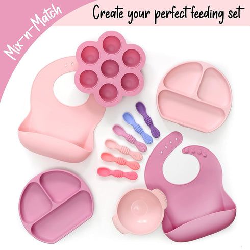PrimaStella Unbreakable Silicone Non-Slip Bowl and Chew Spoon Set for Babies and Toddlers (Purple)