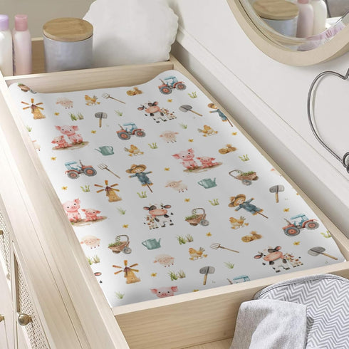 KuphiL10C Girls-16x32 Cartoon Farm Animals Cow Chicken Pigs Sheep Farm Life Tractor Baby Changing Pad Cover,Unisex Farm