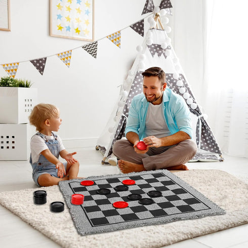 Yarlung Giant Checkers Set, 3 in 1 Jumbo Tic Tac Toe Game with Reversible Rug for Family Camping Lawn Games