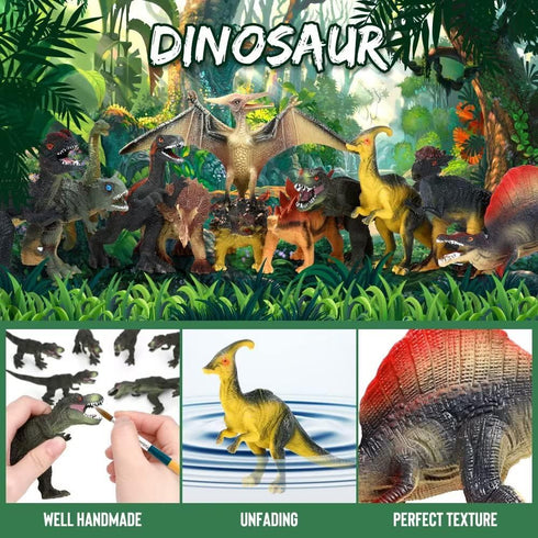 FRUSE Jurassic Dinosaur Toys - 12 PCS Realistic Jumbo Dinosaur Figurines with Educational Dino Book for Kids 3-5