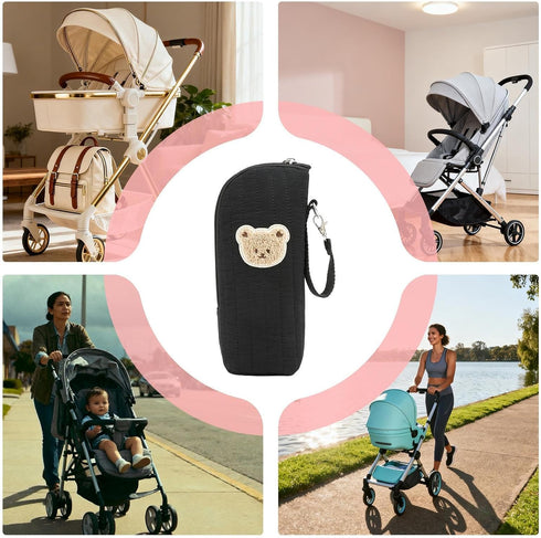 Generic Aluminum Film Insulated Baby Bottle Bag stroller bottle holder, cartoon bear storage pouch | thermal milk