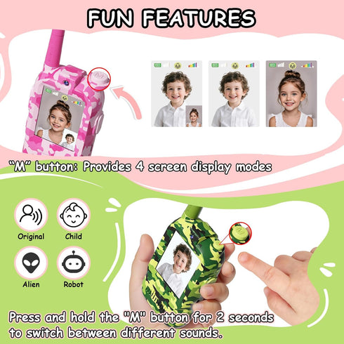 NestChroix 2 Pack, 2 4 1000mAh 3-12 Kids Video Walkie Talkies Way Radio Long Range with Screen & Voice Effects