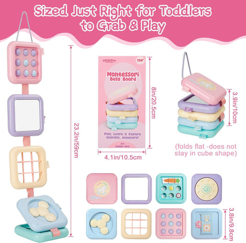 GRESEESM 1 1-3, 1st Montessori Toys for Year Old Girls Gifts, Toddler Busy Board, Baby Learning Travel Sensory Toys