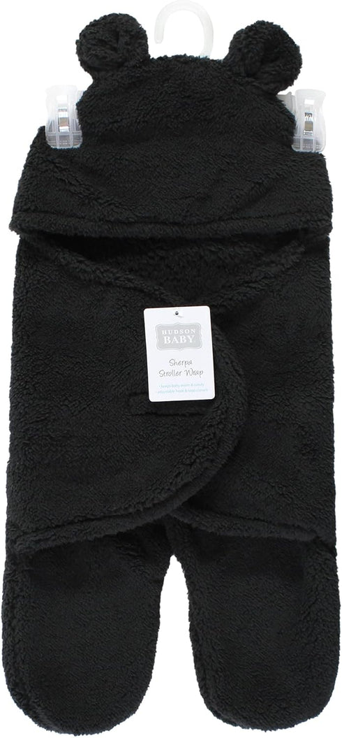 Hudson Baby Unisex Baby Animal Sherpa Baby Outdoor Stroller Sack Wrap, Black, One Size by Hudson Baby