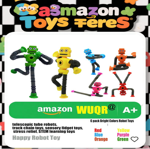 12PCS 3+Autism Robot Suction Cup Toys Pop TubesStress Relief Fun Robot-Shaped Suction Cup Toys for Ages Sensory