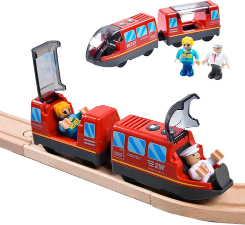 Giant Bean Battery Operated Action Locomotive - Magnetic Connection Train Set for Wooden Train Tracks, Toys 3+
