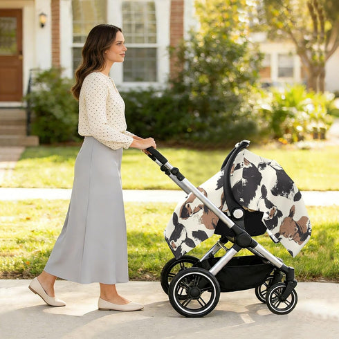Dalzium Western Cow Print Car Seat Cover Baby, Carseat Canopy Cover for Girl Boy, Breathable Baby Carrier Cover