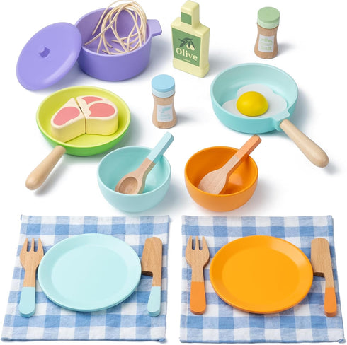 Wooden Kitchen Toys for Toddlers, Montessori Pretend Play Kitchen Accessories, Play Food