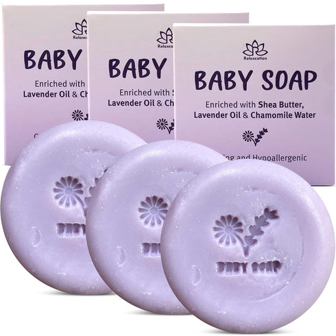Relaxcation Baby Soap Bar with Lavender Essential Oils, Organic Chamomile Water and