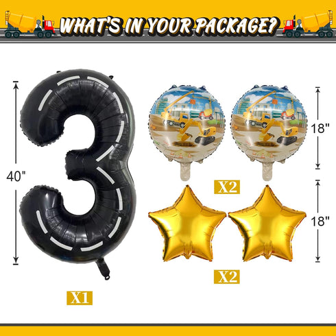 DUNSEO 3rd Construction Truck Balloons for Boys Birthday Party Supplies - Tractor Themed Decorations and Favors