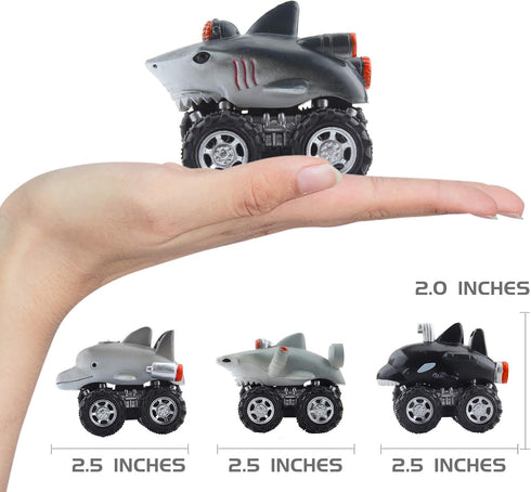 DINOBROS Shark Toys Pull Back Cars, 4 Pack Ocean Animal Truck Toy, Gift for 3 Years Old and Up