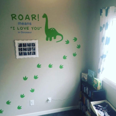 Dinosaur Wall Decal, Roar Means I Love You in Dinosaur with Footprints, Vinyl Stickers for Kids Bedroom
