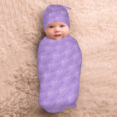 YallLocoMo Set Swaddle Blanket with Hat Newborn Purple Receiving Blankets Baby Swaddle Wrap Soft Sleep Sack for Baby