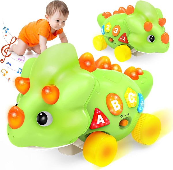 BainGesk Dinosaur Crawling Toys for 1 Year Old Boy, Musical Baby Toys