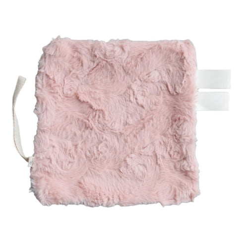 Handcrafted Plush Baby Mini Blanket Pacifier Holder - Dusty Pink Fur & Cream Satin