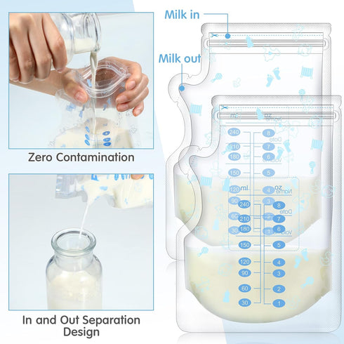 500 Count 8 oz Sherr Breastmilk Storage Bags Breast Milk Storing Freezer Bags for Breastfeeding with Pour Spout