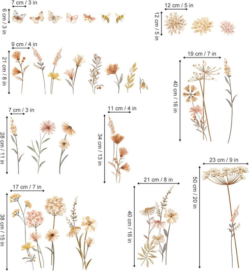 decalmile Boho Flower Wall Decals Wildflower Floral Dandelion Grass Wall Stickers Baby Nursery Girls Bedroom Kids Room