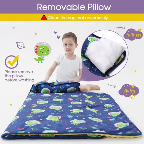 Set: Nap Mat with Pillow Blanket Sleeping Mats for Toddler Kids - Thick Large Roll up Slumber Bag for Daycare Preschool