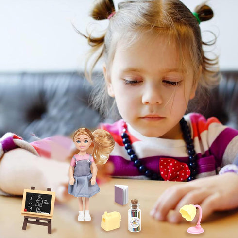 SOTOGO 34 Pieces Mini Doll House School Supplies, DIY Doll Accessories for Home Decoration