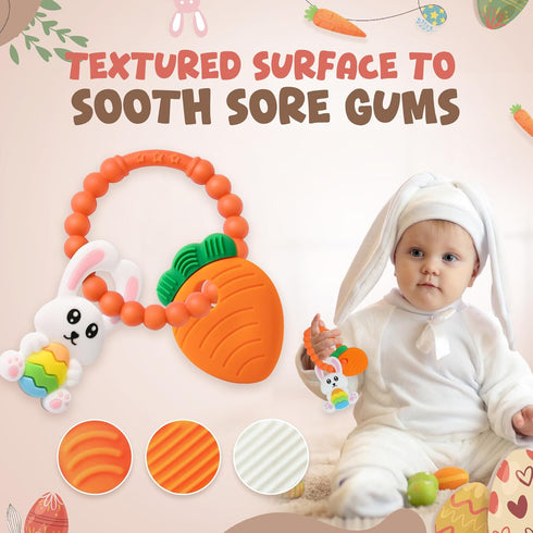 Easter Eggs Bunny Teething Toys, Easter Basket Essentials Stuffers, Silicone Easter Egg Baby Carrot Teether Toys, Baby