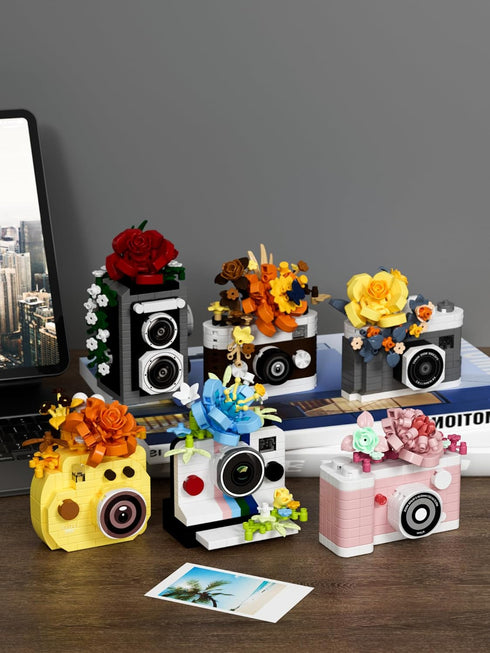 Sacblirr Ice Blue Film Cute Flower Camera Series Mini Building Toy Bricks Micro Blocks Kit Miniature Toys Ideal