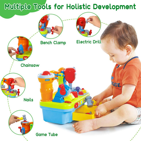 Musical Learning Workbench Baby Toys for 1 Year Old Boy Girl, Early Educational Sound Shape Tool Set for Kids Age 1-2