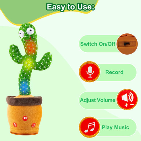 120 Ayeboovi Dancing Talking Cactus Baby Toys Interactive Toy Repeating Records What You Say Volume Adjustable Singing