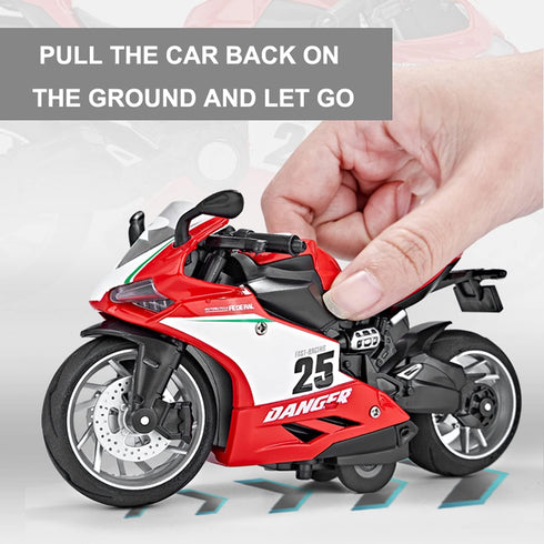 Pull Back Motorcycle Toys with Music Light - Race Motorcycles Gift for Boys 3-8 Years Old (RedWhite)