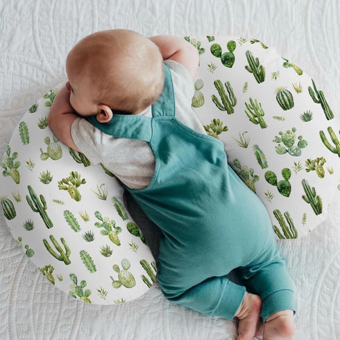 Watercolor Cactus Baby Nursing Pillow Covers for Boy Girl Green Cactus Leaves Nursery Pillowcase for Breastfeeding
