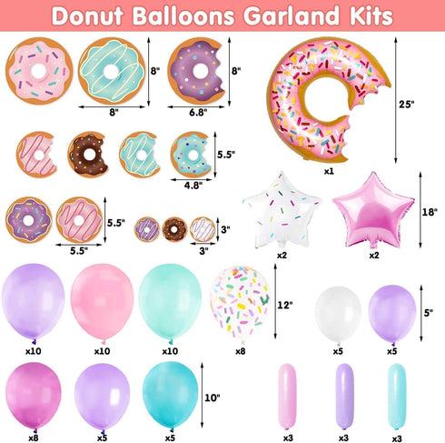 Levfla 100 PCS Donut Balloons Garland, Pastel Decoration Kits for Kids Birthday Party, Photo Props