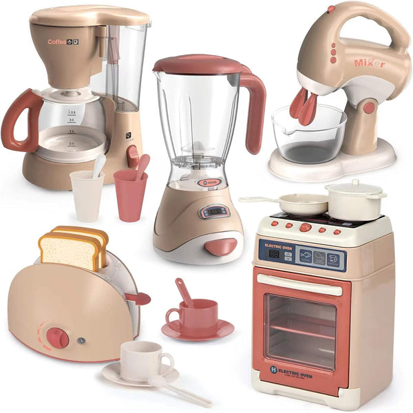 Yalujumb Play Kitchen Toys, Pretend Play Kitchen Appliances Toy Set with Coffee Maker,