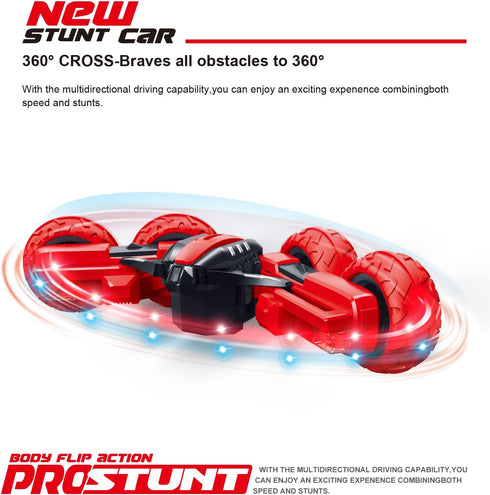 6 7 8 9 10 11 12 Threeking RC Stunt Car Remote Control Cars with Lights Rotating Double-Sided Driving Indoor Outdoor