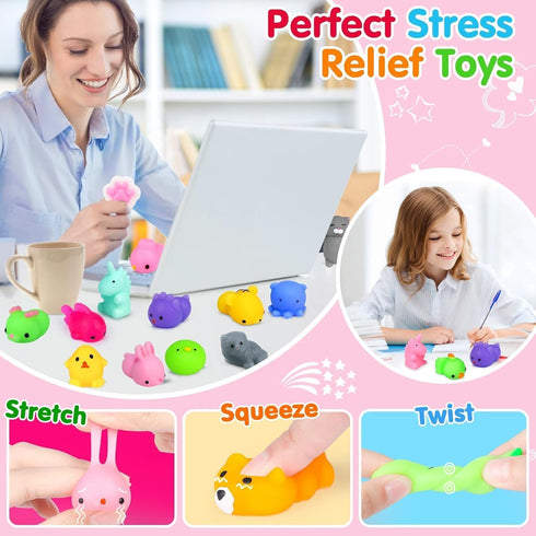 130PCS Yunaking Squishies Mochi Squishy Toy, Kawaii Squishies Party Favors for Kids Stress Relief Fidget Toys Treasure