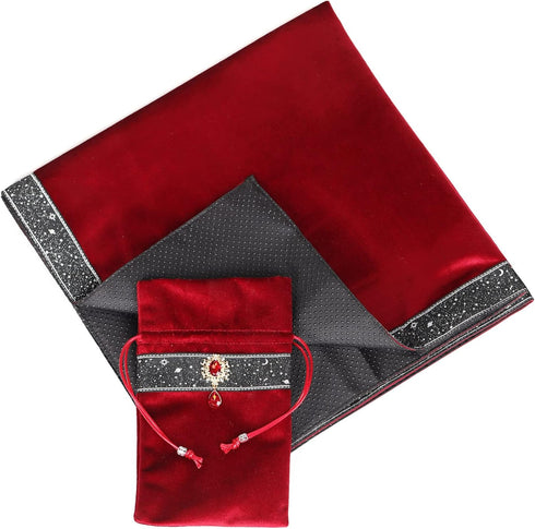 Tarot Cards Bag with Divination Tablecloth, Star River Lace Velvet Bottom with Tarot Pouch (Red)