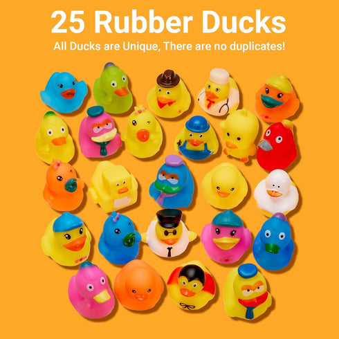 Assorted Mini Rubber Ducks in Bulk, 25 Pcs for Kids Baby Bath Shower Toys, Birthday Gifts