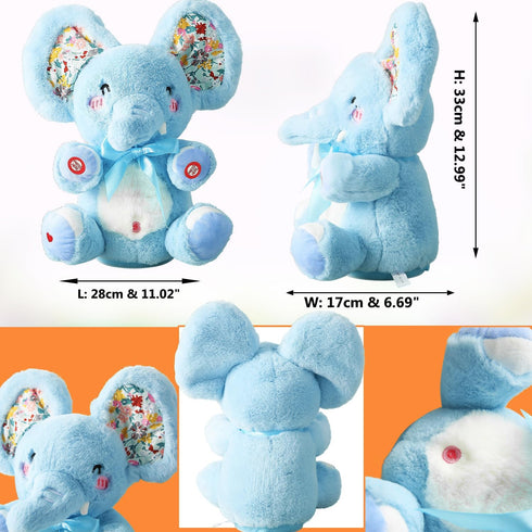 HCdoujoy Baby Blue Peek A Boo Elephant Plush Stuffed Singing Elephant, Repeat What You Say, Musical for Toddler