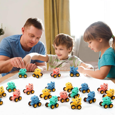 18Pcs Dinosaur Pull Back Cars Set for Kids, Mini Racing Vehicles Toys, Party Favors, Goodie Bag Stuffers