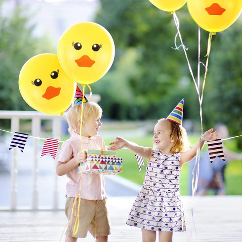 60 Yellow Duck Balloons - Cartoon Duck Printed Latex Balloons for Wedding, Birthday, Baby Shower & Classroom Decoration