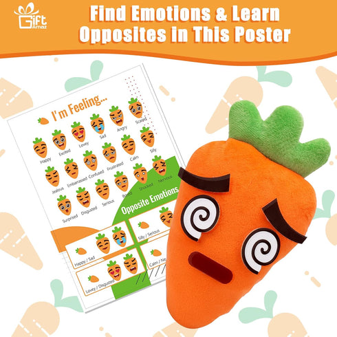 Big Feelings Carrot Social Emotional Learning Toys, 26 Facial Expressions & 10 Flashcards for Kids 3-6