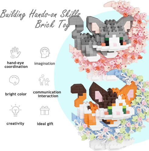 TENYEAH 2 1 Set 2 Packs in Micro Cat Building Block Animals for Adults, Cat Building Toy, Mini Goodie Bags Stuffers