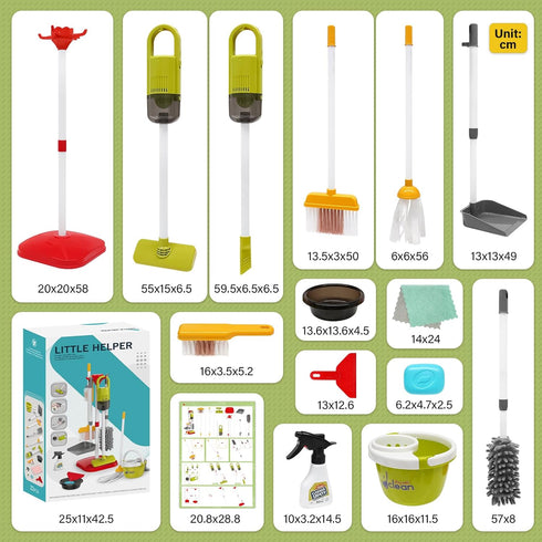 Set 14Pcs Set 2-in-1 Set 3-7, Dreamon Toddler Cleaning - Kids Cleaning Toy with Kids Vacuum that Really Works, Pretend