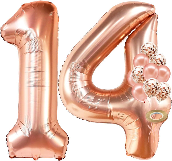 KatchOn Rose Gold 14 Balloon Numbers Set - Giant 40 Inch Foil Number Balloon for 14th Birthday Party