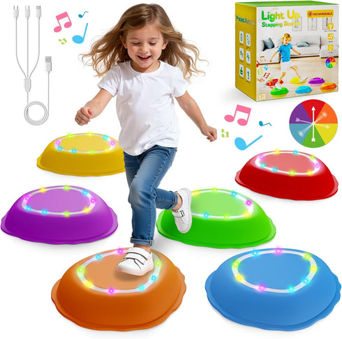 Scvcid Rechargeable Stepping Stones for Kids, 6pcs Music and Light Up Non-Slip Balance