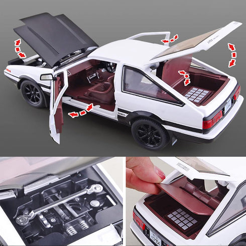 1/24 Diecast Cars Initial D Toyota Trueno AE86 Car Model, Sports Car Toys for Kids and Adults, Pull Back Vehicles