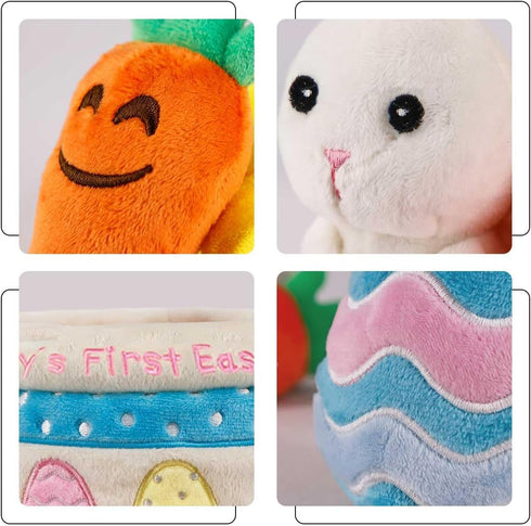 Playset, 5ct Baby's First Easter Basket Stuffers Stuffed Plush Bunny Chick Carrot Egg for Babies Girls Boys Kids Infant