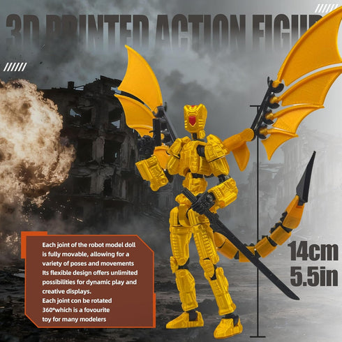 KAMOVNY T13 3D Robot Action Figure with Dragon Printed Mecha Toy, Multi-Jointed Movable, DIY Weapon Accessories