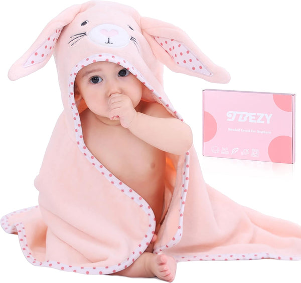 Baby Hooded Towel with Unique Animal Design, Ultra Soft Thick Cotton Bath Towel for Newborn (Bunny)