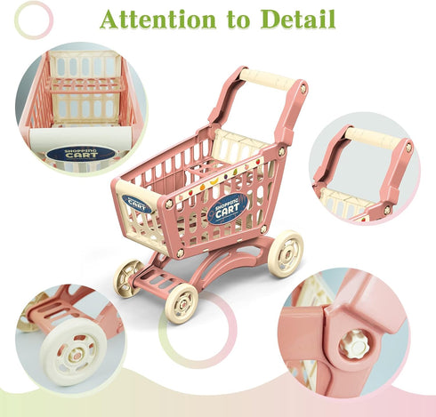 54pcs Playset RedCrab Kids Shopping Cart Toy Supermarket Included Grocery Cart Toy,Credit Card Pretend Fruit Vegetables