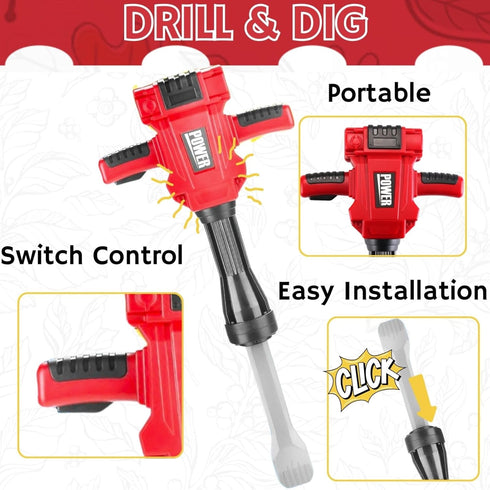 Kids Jackhammer Toy Drill with Goggle and Protection Mask, Pretend Play Power Tools for Boys & Girls