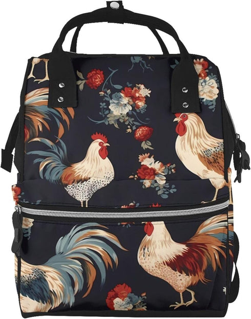HCBPWVQA French Roosters Diaper Bag with Changing Pad and Pacifier Holder, Multifunction Laptop